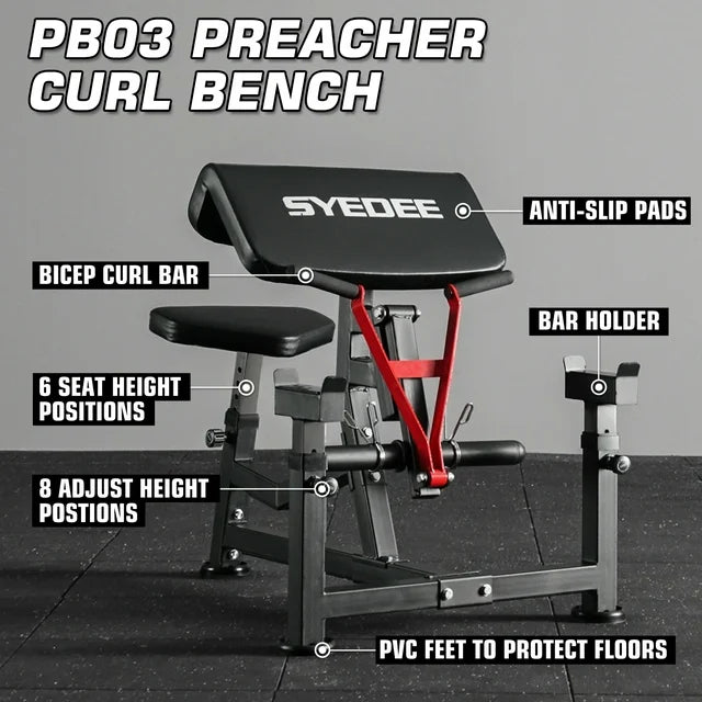 Preacher Curl Weight Bench Seated Arm Isolated Barbell Dumbbell Biceps Station Home Gym Max load 450lLBS
