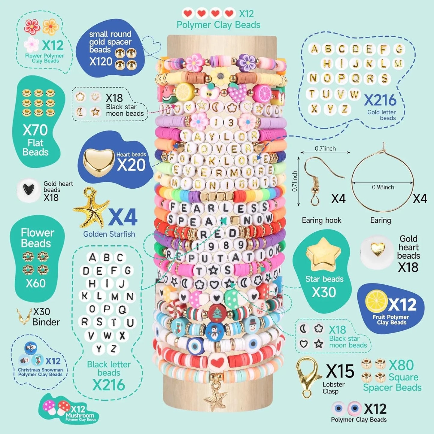 28 Colors 5000 Clay Beads for Bracelets Making Kit ,Polymer Heishi Beads with Charms for Bracelets Necklaces JewelryMaking Gifts for Girls Ages 6-12