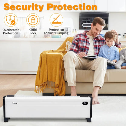 Ktaxon 32" Baseboard Heater, 1500W Electric Baseboard Space Heater with 3 Heat Settings, Remote Control, Built-in Humidifier, 12H Timer, Tip-Over Switch, for Indoor Bedroom Office Home, White