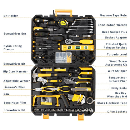 Ktaxon 198 Piece Tool Set, General Household Hand Tool Kit Socket Wrench Auto Repair Tool, W/ Storage Case, Yellow