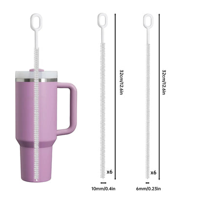 NiHome 12-Pack Heavy Duty Straw Cleaning Brushes for Stanley Tumbler, 6mm & 10mm Straw Cleaner Brush for Different Straw Sizes, 12" Extra Long Straw Brushes, Durable Nylon & Stainless Steel Reusable