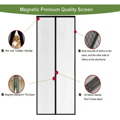 Magnetic Screen Door, Door Curtain Screen Size 37 x 82 Inch / 95 x 210mm, Stronger Magnets, Hands Free Mesh Partition Keeps Bugs Out, Pet and Kid Friendly, Easy Adhesive Mounting Without Drilling