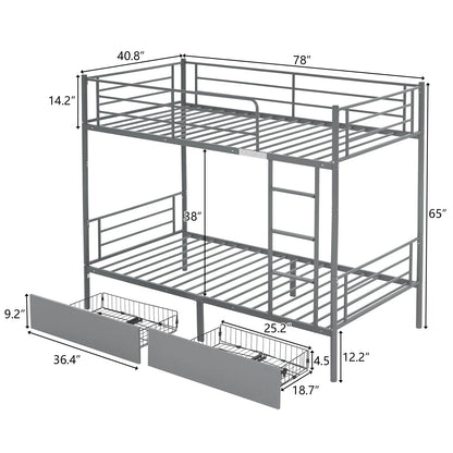Ktaxon Metal Twin over Twin Bunk Bed with 2 Drawer & 2 Ladders for Bedroom, Gray
