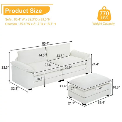 Ktaxon Sectional Sofa L Shaped Couch with Chaise Living Room Sleeper Set, 2 Seats with Chenille and Double Layer Cushions 86" W Beige