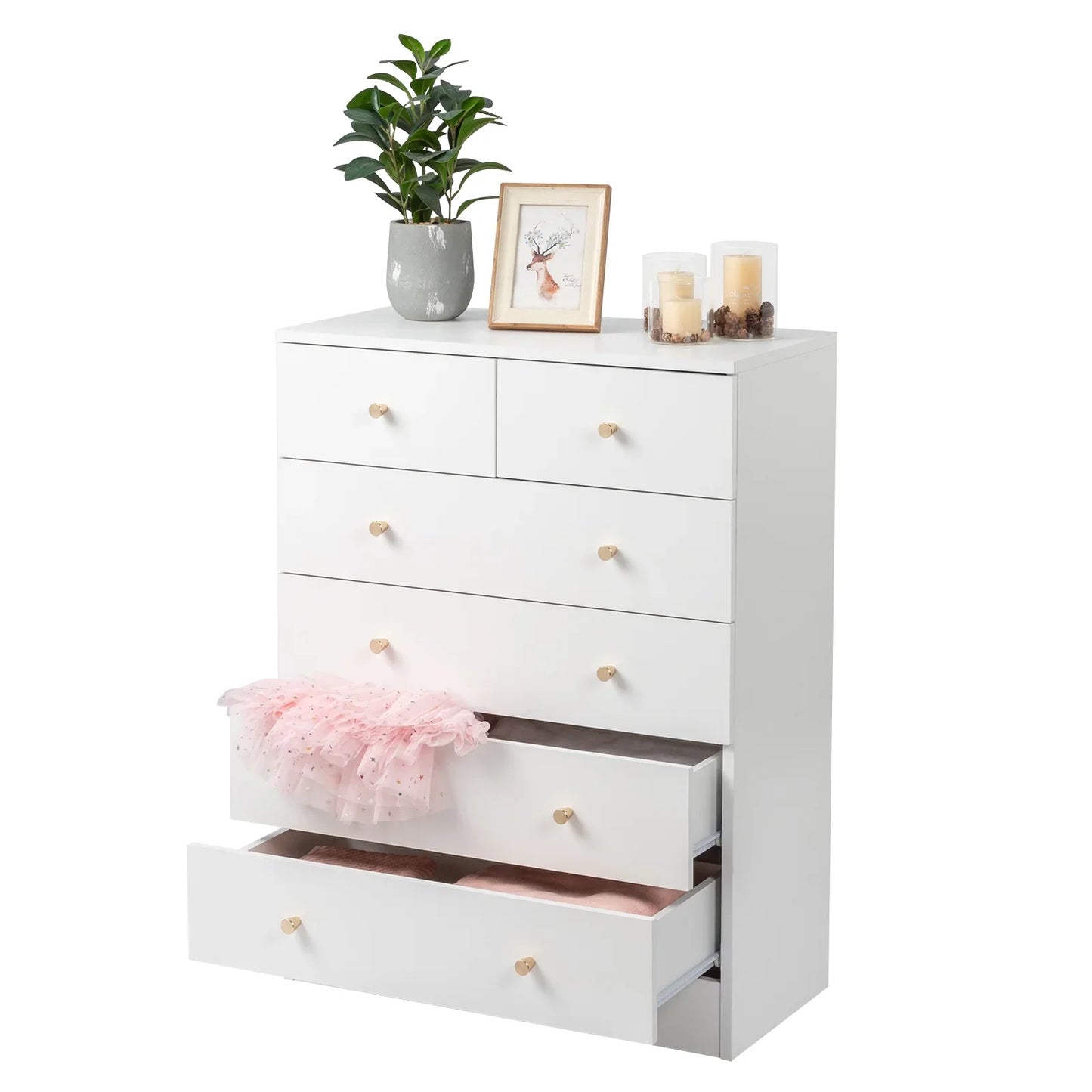 Ktaxon 6 Drawers Dresser Chests for Bedroom, Wood Chset of Drawers,Dressers Organizer for Bedroom, Living Room,Hallway, White