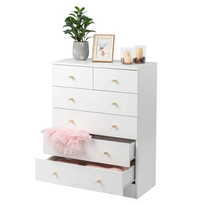 Ktaxon 6 Drawers Dresser Chests for Bedroom, Wood Chset of Drawers,Dressers Organizer for Bedroom, Living Room,Hallway, White