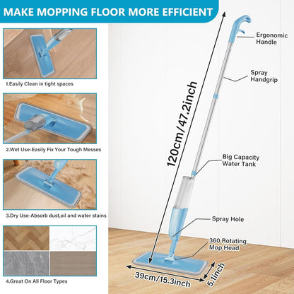 Spray Mops Wet Mops for Floor Cleaning,Microfiber Dust Mop with 3X Washable Pads Floor Mop with Sprayer Wood Floor Mops Commercial Home Use for Wood Floor Hardwood Laminate Ceramic Tiles