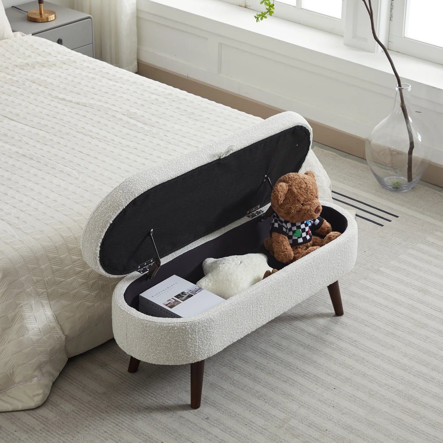 Storage Ottoman Bench End of Bed for Bedroom,Upholstered Entryway Shoe Seat Bench with Storage, Modern Cute Padded Blanket Chest Stool Foot Rest for Living Room, Window Seating