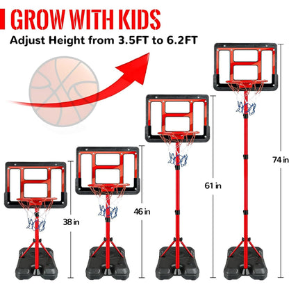 Kids Basketball Hoop with Stand, Adjustable Basketball Set, Toddler Basketball Toys for Boys Age 3 4 5 6 7 8, Indoor Outdoor Backyard Sport Game Gifts