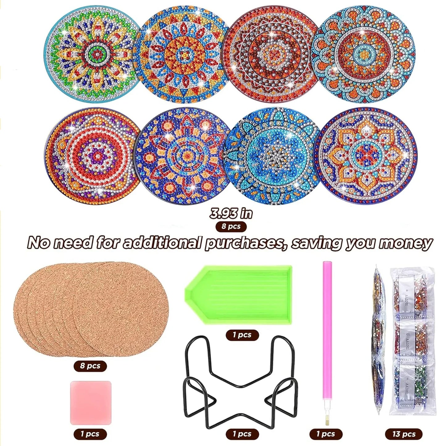 Diamond Painting Coasters with Holder,DIY Datura flower Life Coaster Diamond Art Kitsfor Beginners, Adults Small Diamond Painting Kit Art Craft Supplies(8 Pcs )