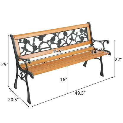 Ktaxon 49" Patio Furniture Rose Style Park Hardwood Bench Bronze, Wooden Bench, Outdoor Bench for Garden, Entrance, Lawn, Park