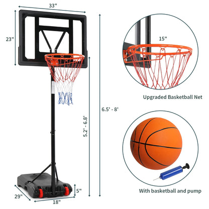 Ktaxon 6.5-8ft Basketball Hoop System, 33in Portable Basketball Goals with Basketball and Indoor Outdoor