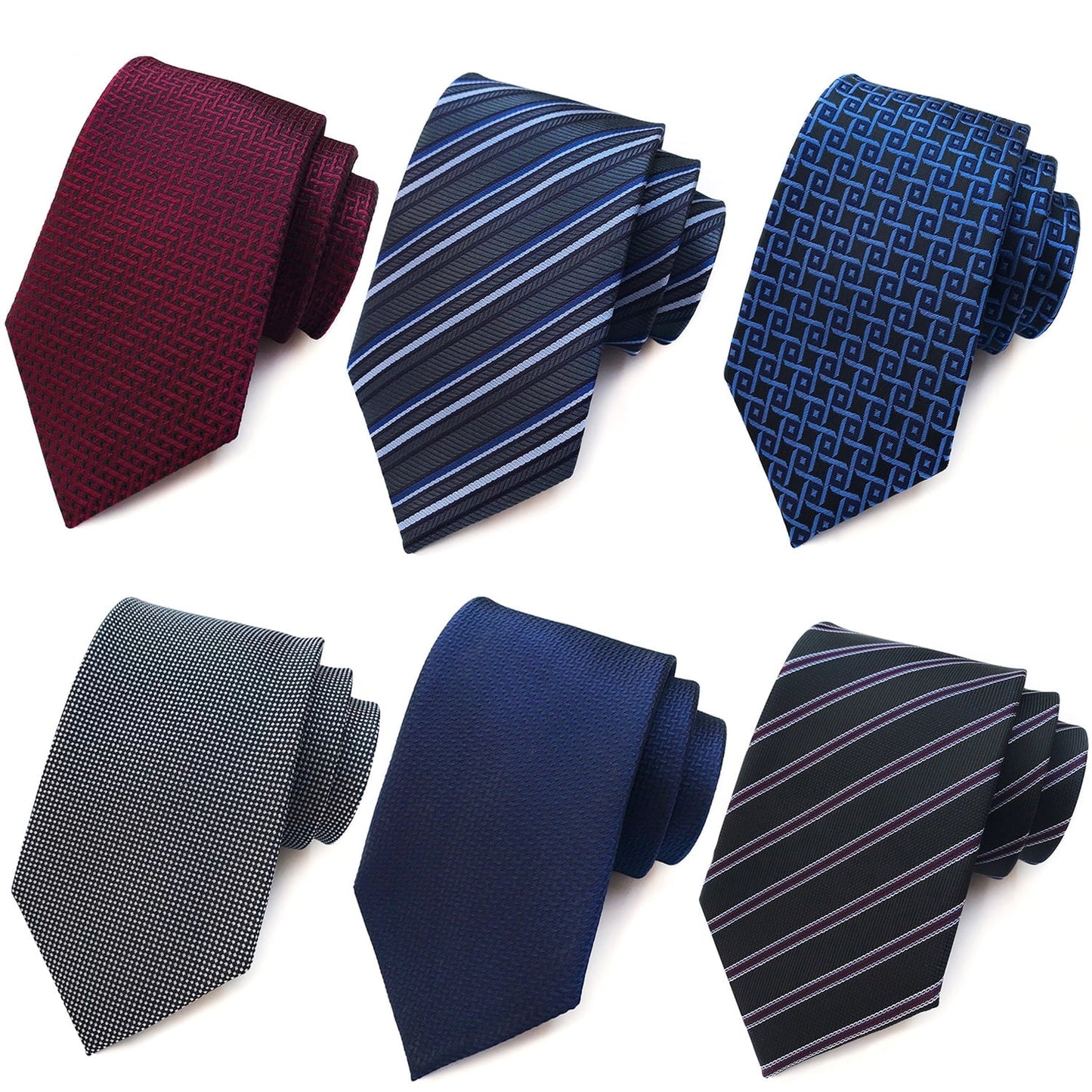 Men's Necktie Set Classic Silk Polyester Tie Woven Stripe Jacquard Neck Ties for Office Wedding Casual (6 PCS)