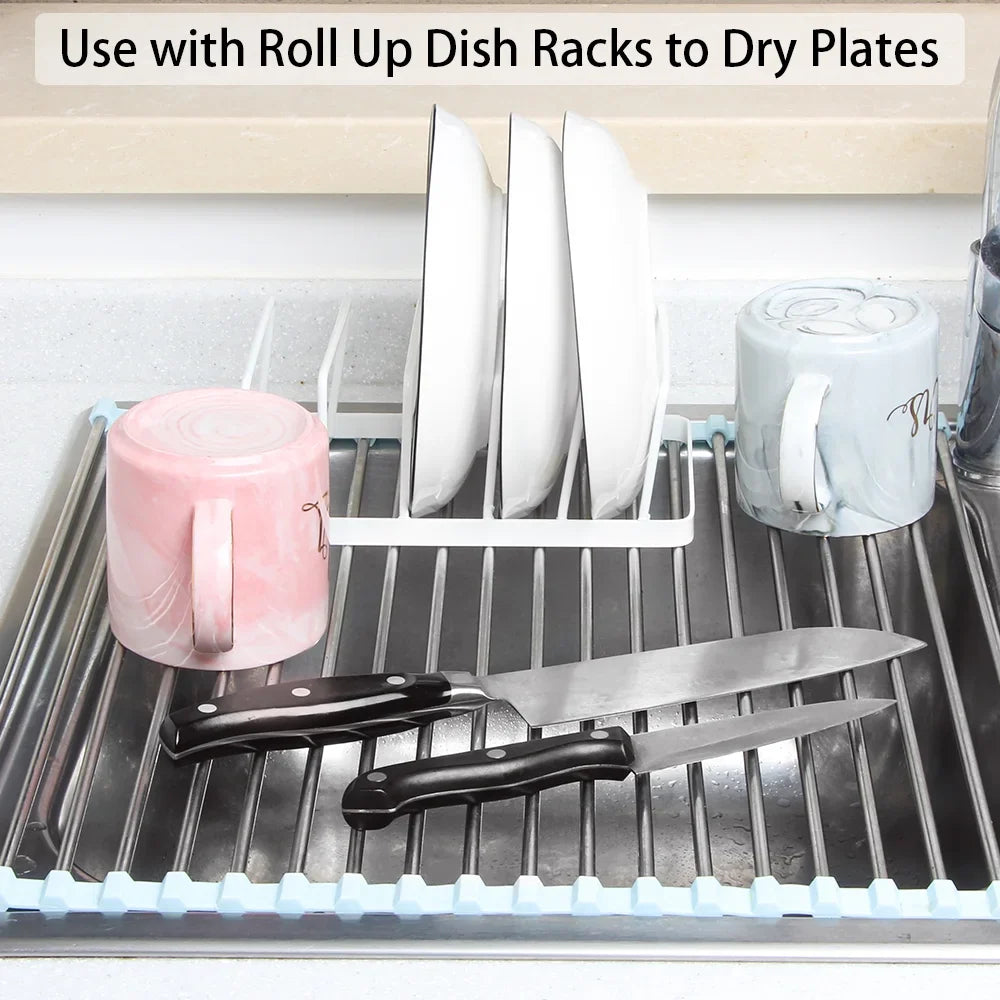 Tomorotec Dish Plate Storage Drainboard 2-Pack, Alloy Steel Kitchen Pot Lid Holder Dish Plate Drying Rack Drainer Stand Multifunctional Cabinet Organizer