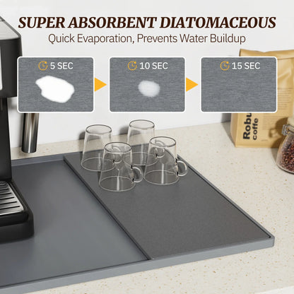 NiHome Silicone Coffee Bar Mat with Diatomaceous Earth Pad for Quick Drying, Non-Slip Spill-Proof Mat for Coffee Machines and Kitchen Countertops, Keeps Countertops Dry and Organized (Light Gray)