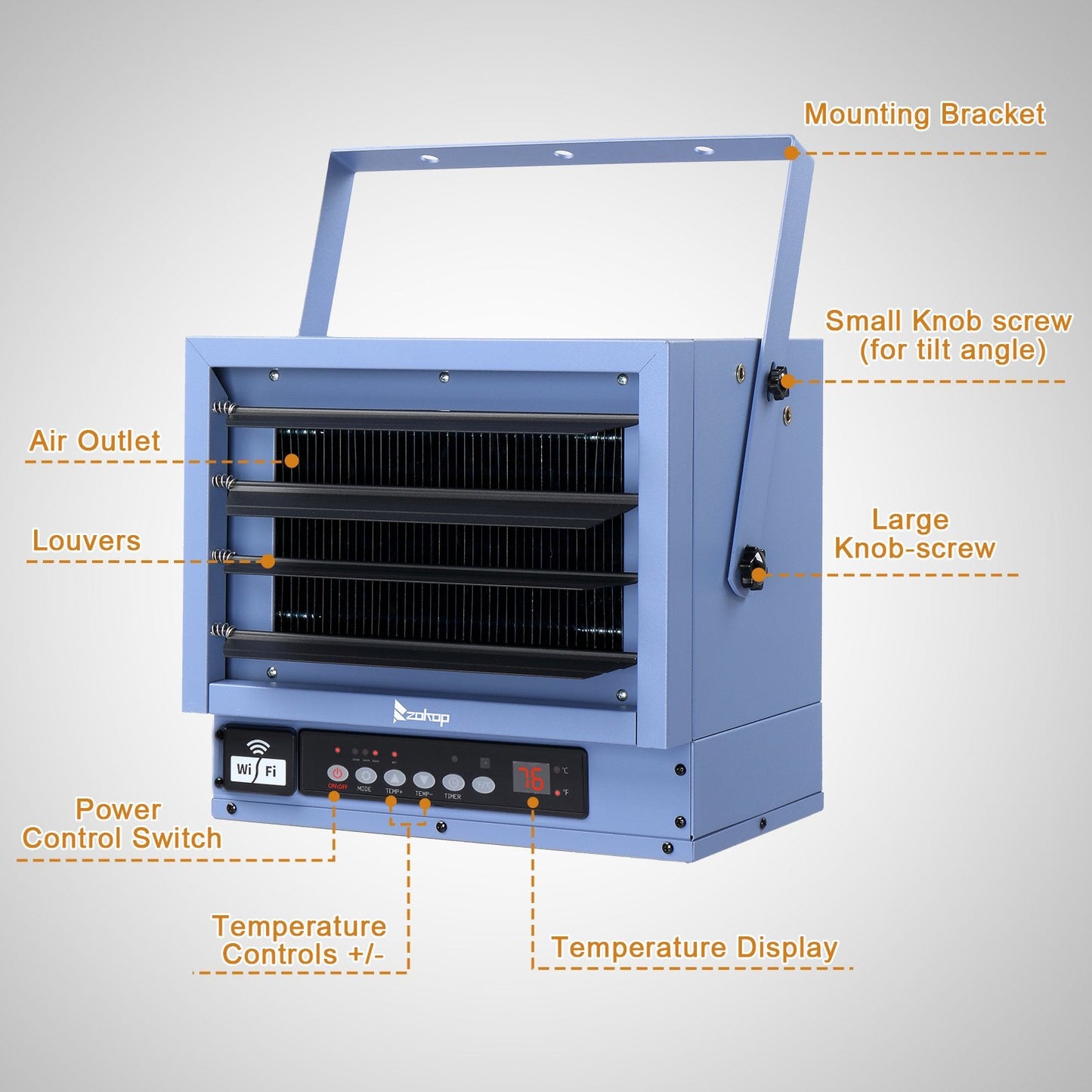 Ktaxon WiFi Smart Electric Garage Heater, 5000W Ceiling Mount Space Heater, 240-Volt Hard-Wired Heater Fan-Forced Shop Heater with Digital Thermostat, 12H Timer, Remote Control, Blue