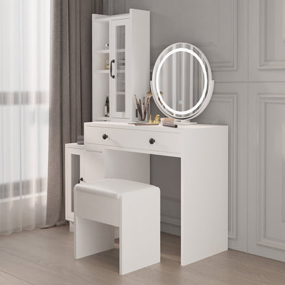 Ktaxon Vanity Table with 3 Color Lighted Mirror, Makeup Dressing Table with USB Charging Station, Dresser Table for Women,White