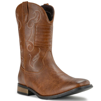 IUV Cowboy Boots For Men Western Boot Classic American Flag Embroidered Square Toe Mid-Calf Boots