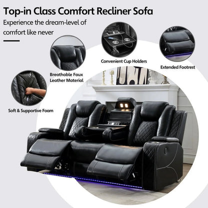 Power Recliner Sofa Sets with Bass Speaker,Wireless Charger,LED Light Manual Reclining Living Room Furniture Sets