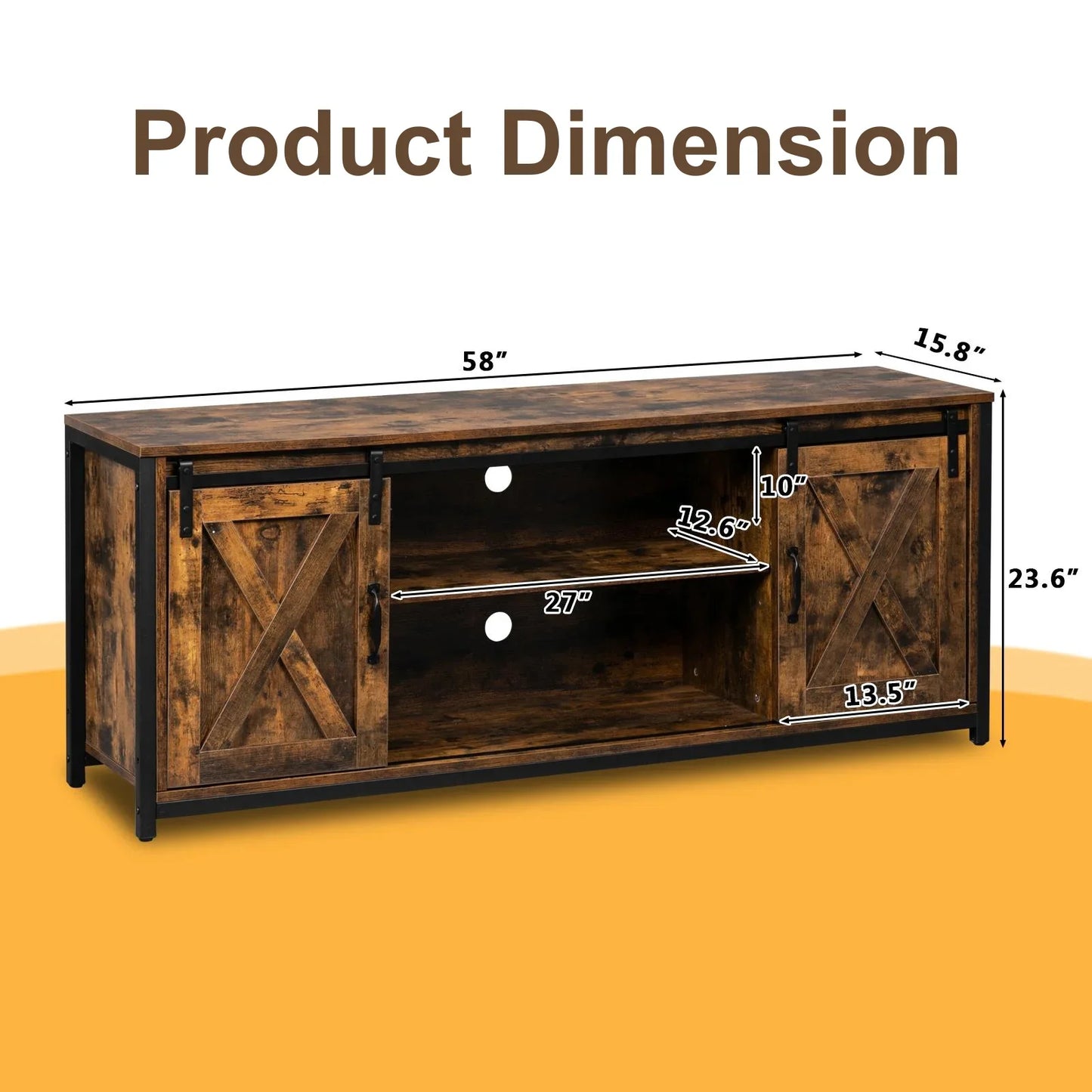 Ktaxon Farmhouse TV Stand for 65'' TVs, Rustic Natural Brown Entertainment Center, Barn Doors TV Cabinet with Storage Cubes Furniture