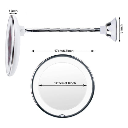 Flexible Gooseneck 10x Magnifying Mirror with Light, Make up Mirror with Lights and Magnification, Portable Vanity Magnified Mirror with Suction Cups for Wall Bathroom (6.7inch)