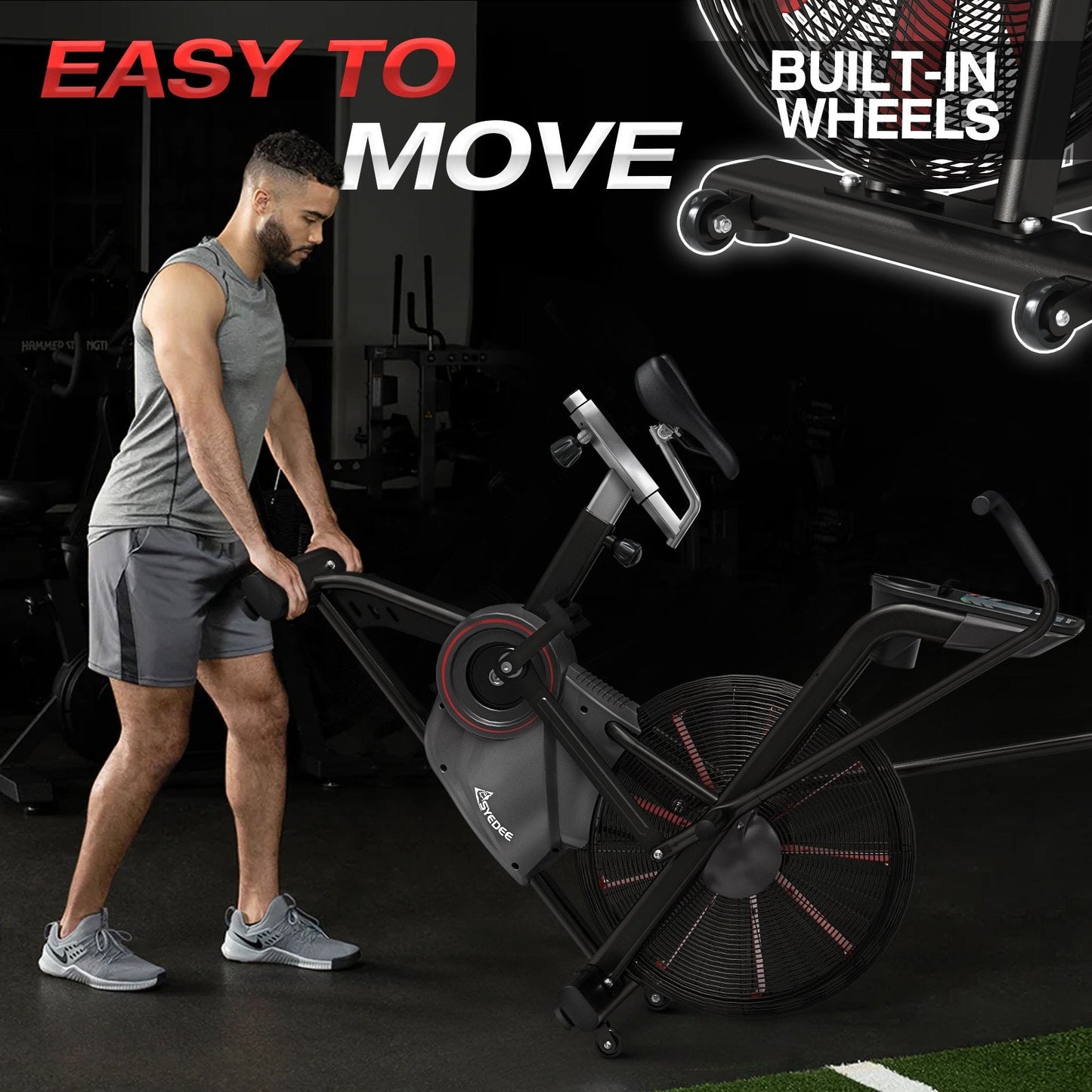 Syedee Air Bike,Unlimited Air Resistance System and Multi-Function Digital Monitor, Air Exercise Bike with Adjustable Seat