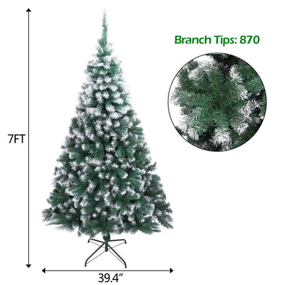 Ktaxon 7ft Flocked Full Artificial Christmas Tree, Sturdy Metal Stand, Snow Tips Indoor Decoration Tree, Green