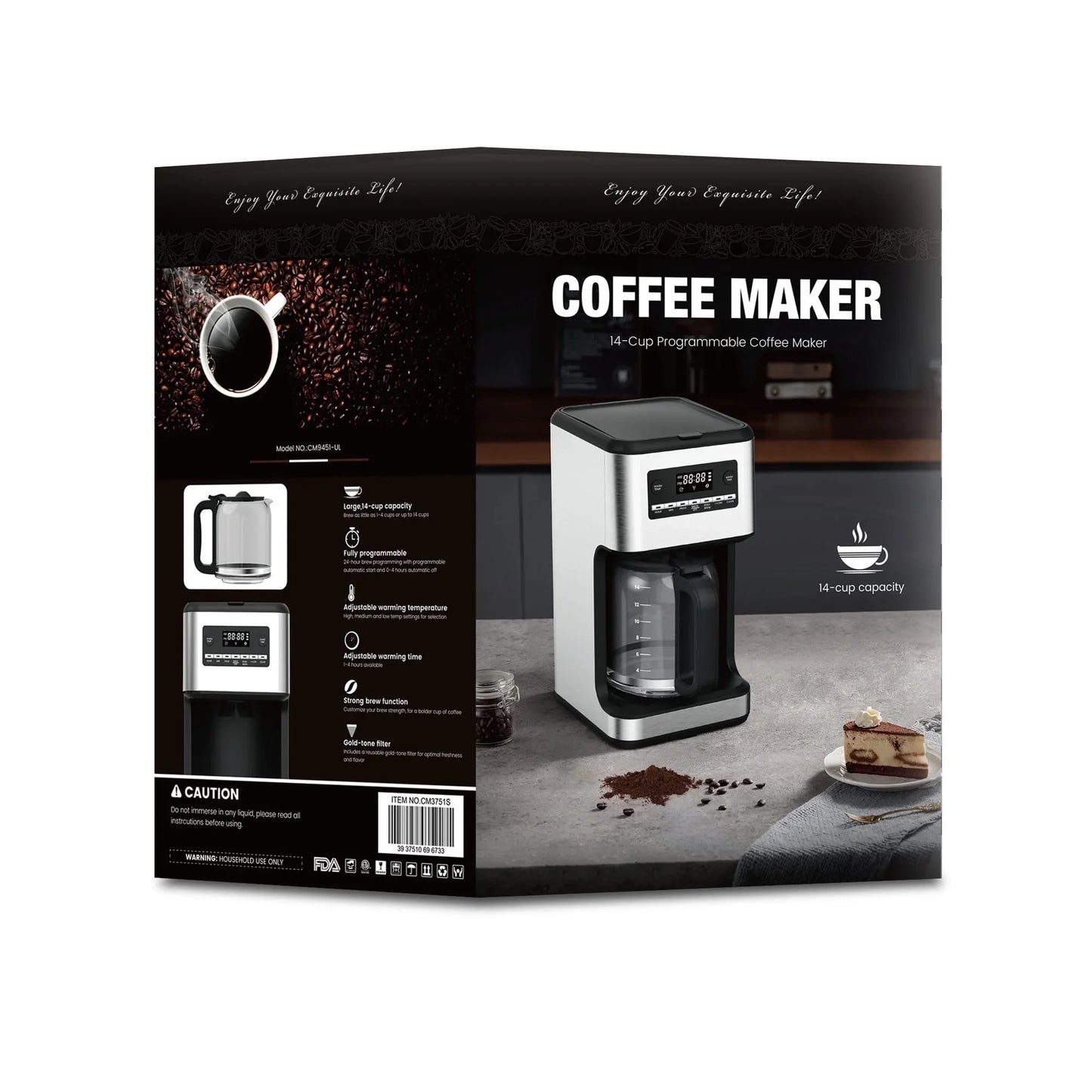 Moifoi 14-Cup Stainless Steel Programmable Coffee Maker: 24H Scheduling, Self-Clean, Large Glass Carafe, Reusable Filter, for Home/Office