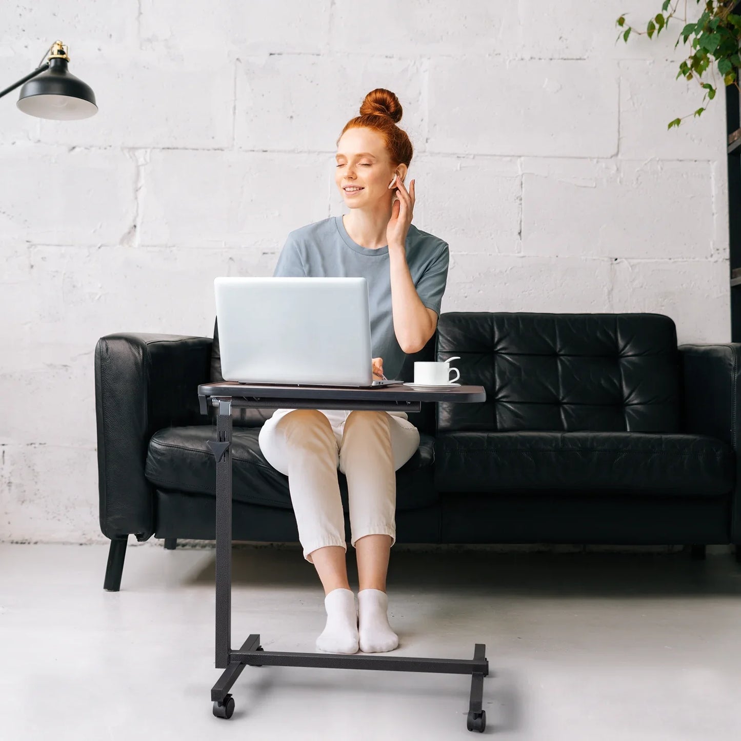 Ktaxon Adjustable Overbed Bedside Table with Wheels, Wood Grain (Hospital and Home Use)