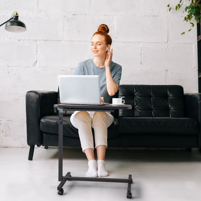 Ktaxon Adjustable Overbed Bedside Table with Wheels, Wood Grain (Hospital and Home Use)