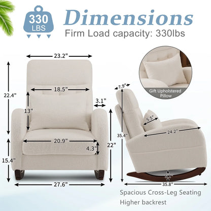 Ktaxon Rocking Accent Chair Glider Reading Chair Comfy Teddy Velvet Upholstered Single Sofa Rocker for Living Room, Nursery, Bedroom Beige