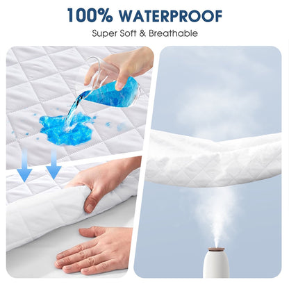 Premium 100% Waterproof Mattress Protector Queen Size 3D Air Fabric Cooling Mattress Cover Bed Pad Smooth Ultra-Soft