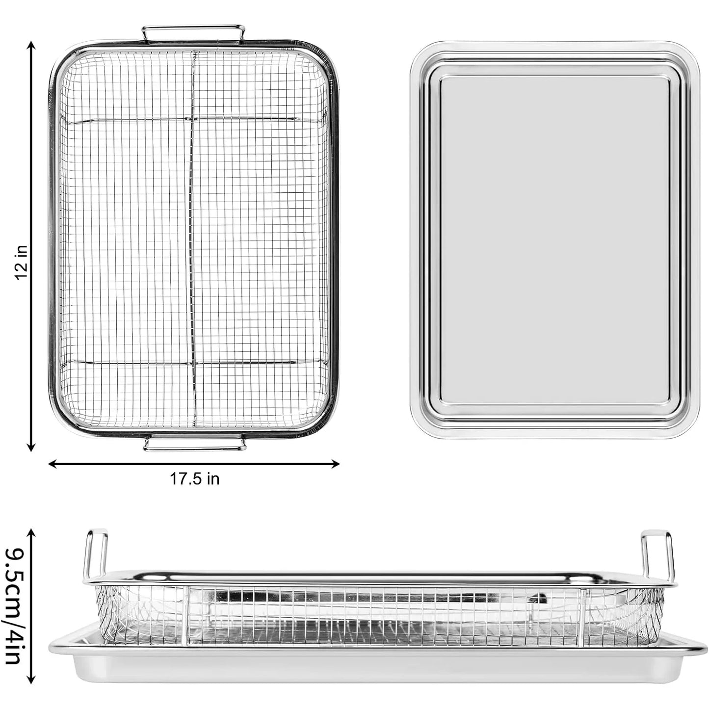 Air Fryer Basket for Oven, 2 Set Stainless Steel Air Fryer Pan and Crisper Tray, Non-stick Oven Air Fryer Basket for Baking and Crispy Foods Chicken, French Fry and Frozen Food (11.8 x 15.7 Inch)