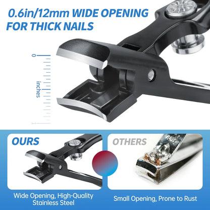 NiHome Heavy Duty Nail Clippers for Thick Hard Nails Set of 2, Wide Opening& Slanted Curved Blade Precision Ingrown Toenail Clippers, Extended Anti-Slip Handles and Ultra Sharp Stainless-Steel Blades