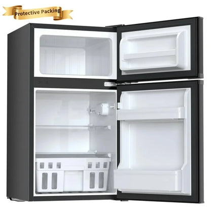 Auseo Two Door Mini Fridge 3.2 Cu.ft 115 Volt 60 Hz Low Noise Adjustable Temperature Suitable for Kitchen Living Room Office and Dormitory Black