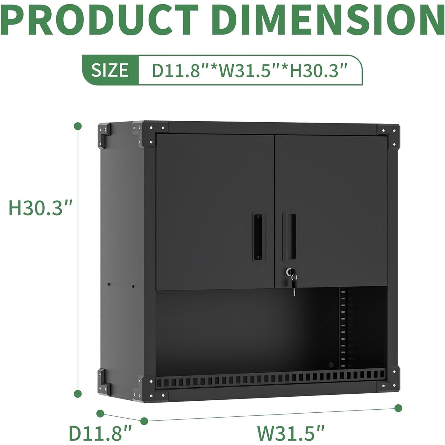 IKIMI Metal Wall Cabinet, Garage Hanging Cabinet with Doors and Shelf for Warehouse, Tool Room, Kitchen, Assembly Required(Black)