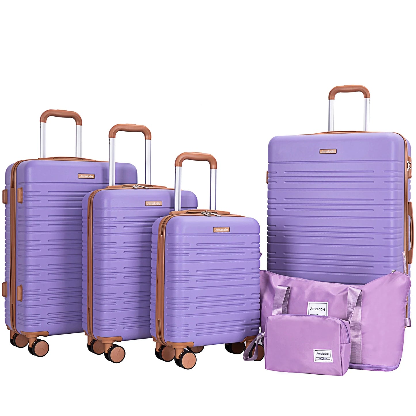 Amalodie luggage 6 Piece Rolling Hardside Luggage Set,LIGHT PURPLE