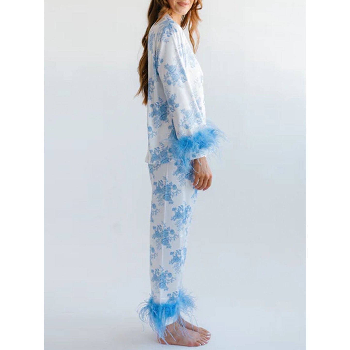 Pajamas Set Women's Long Sleeve Tops Sleepwear Soft Satin Silk Button Down Loungewear Comfy Pjs Shorts Set Homewear