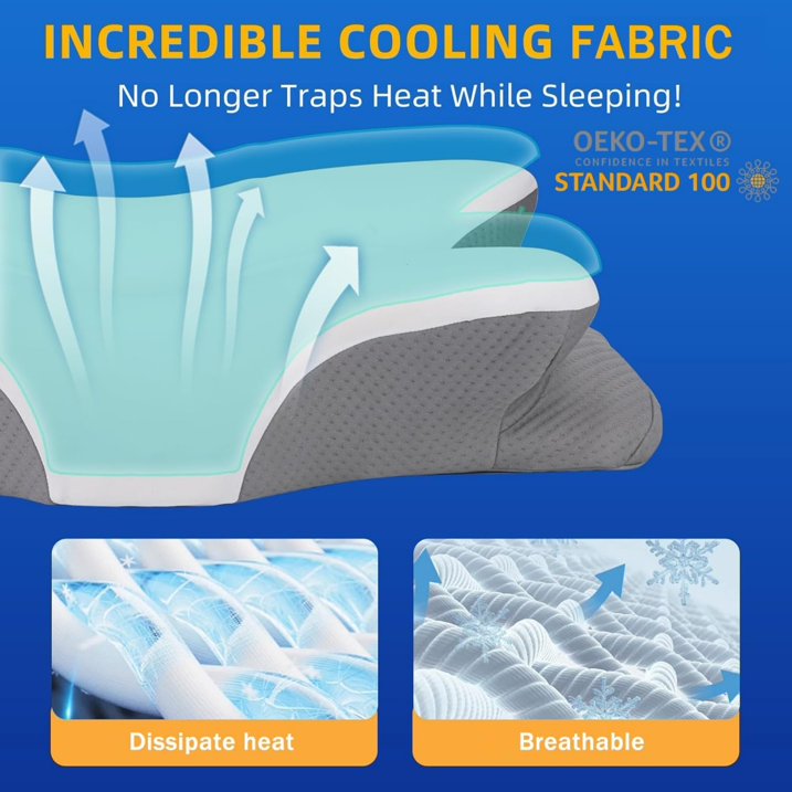 GTNSHUAI Cervical Pillow for Neck Pain Relief, Adjustable Orthopedic Memory Foam Bed Pillows with Cooling Case