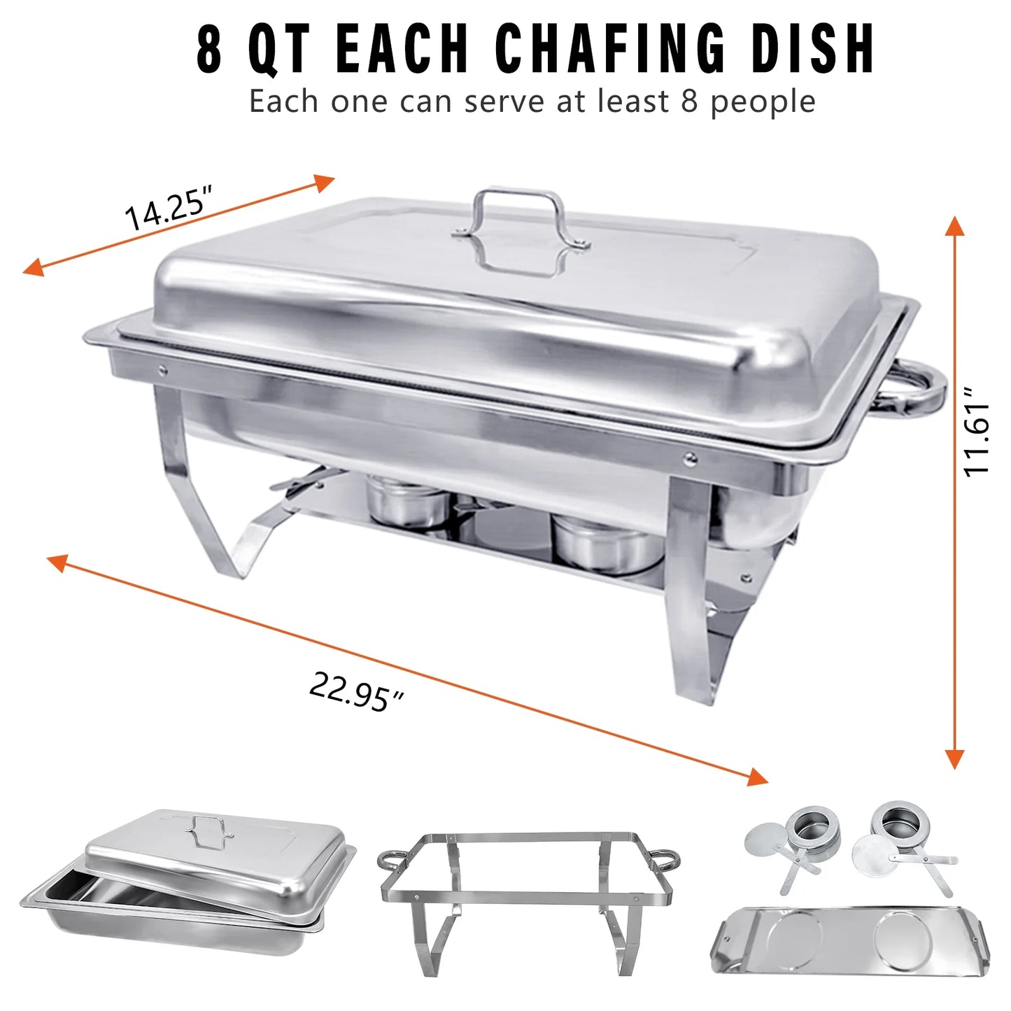 Jacgood Chafing Dish 8Qt Stainless Steel Chafer 10 Packs Full Size Rectangular Chafers for Catering Buffet Warmer Set