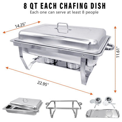 Jacgood Chafing Dish 8Qt Stainless Steel Chafer 10 Packs Full Size Rectangular Chafers for Catering Buffet Warmer Set