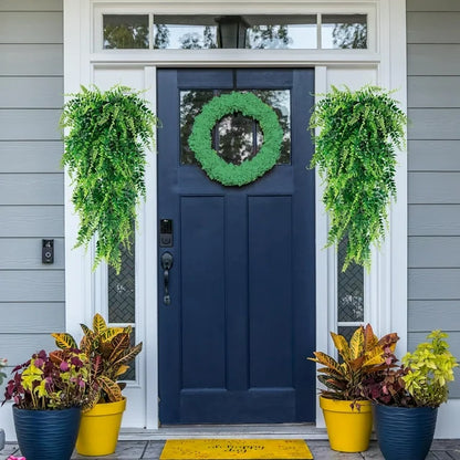 2 Pack Artificial Hanging Boston Fern Plants Faux Rattan Plants Fake Vines Greenery for Indoor Outdoor Room Wall Wedding Patio Porch Decor