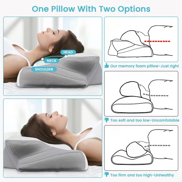 VAVSEA Cervical Pillow for Neck Pain Relief, Contour Memory Foam, Ergonomic Orthopedic Neck Support Pillow for Side, Back & Stomach Sleepers with Breathable Pillowcase, Grey