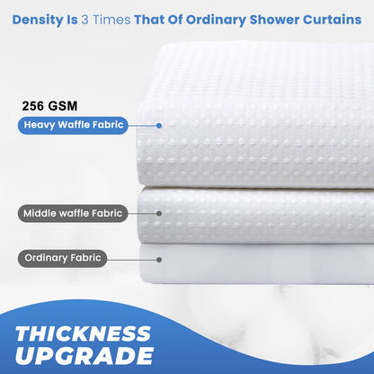 TURKIO Fabric Shower Curtain White Waffle Bathroom Curtain,Water-Repellent,Hotel Grade 72"x72"