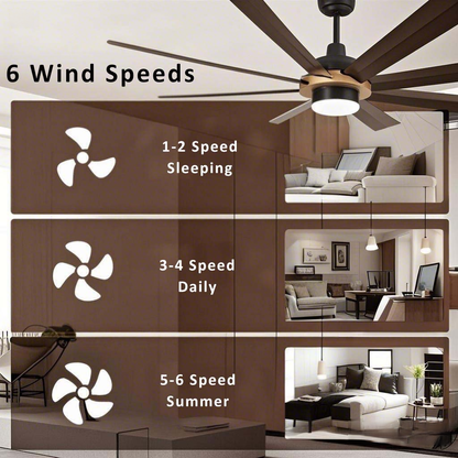 Havato 60" Smart Flush Mount Ceiling Fan with Light - Remote Control, 6 Speeds & Reversible DC Motor, 3 Color Dimmable LED, Ultra Quiet 35dB, Timer Function for Bedroom & Indoor Spaces (Black)