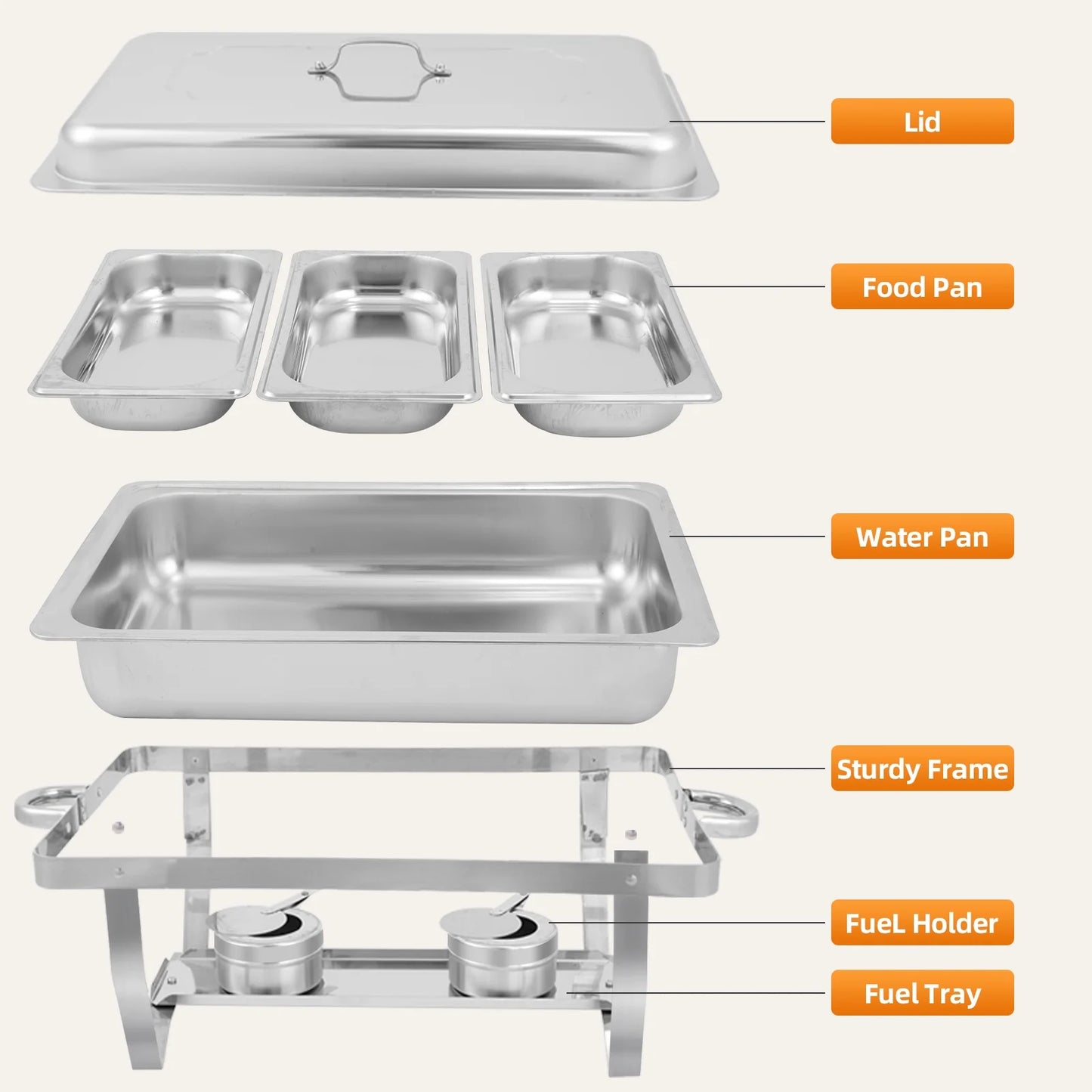 Chafing Dish Buffet Set 4 Pack, PRIJESSE 9QT Stainless Steel Chafing Dishes 3* 1/3 size food pans for Buffet, Chafers and Buffet Warmers Sets for Parties, Events, Wedding, Camping, Dinner