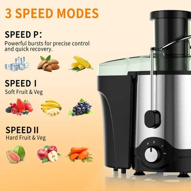 Juicer Machine 600W, Juice Extractor, Anti-Drip Press Centrifugal Juicer with Big Mouth 3" Feed Chute for Whole Fruit Vegetable, BPA-Free, Easy to Clean