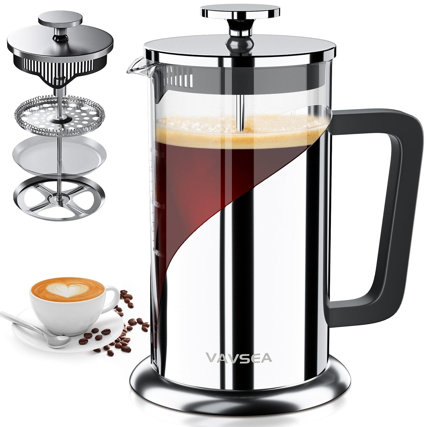 35oz French Press Coffee Maker,304 Stainless Steel Coffee Press for Travel & Home Use,Double Insulated,Dishwasher Safe,Silver