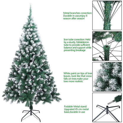 Ktaxon 7ft Flocked Full Artificial Christmas Tree, Sturdy Metal Stand, Snow Tips Indoor Decoration Tree, Green