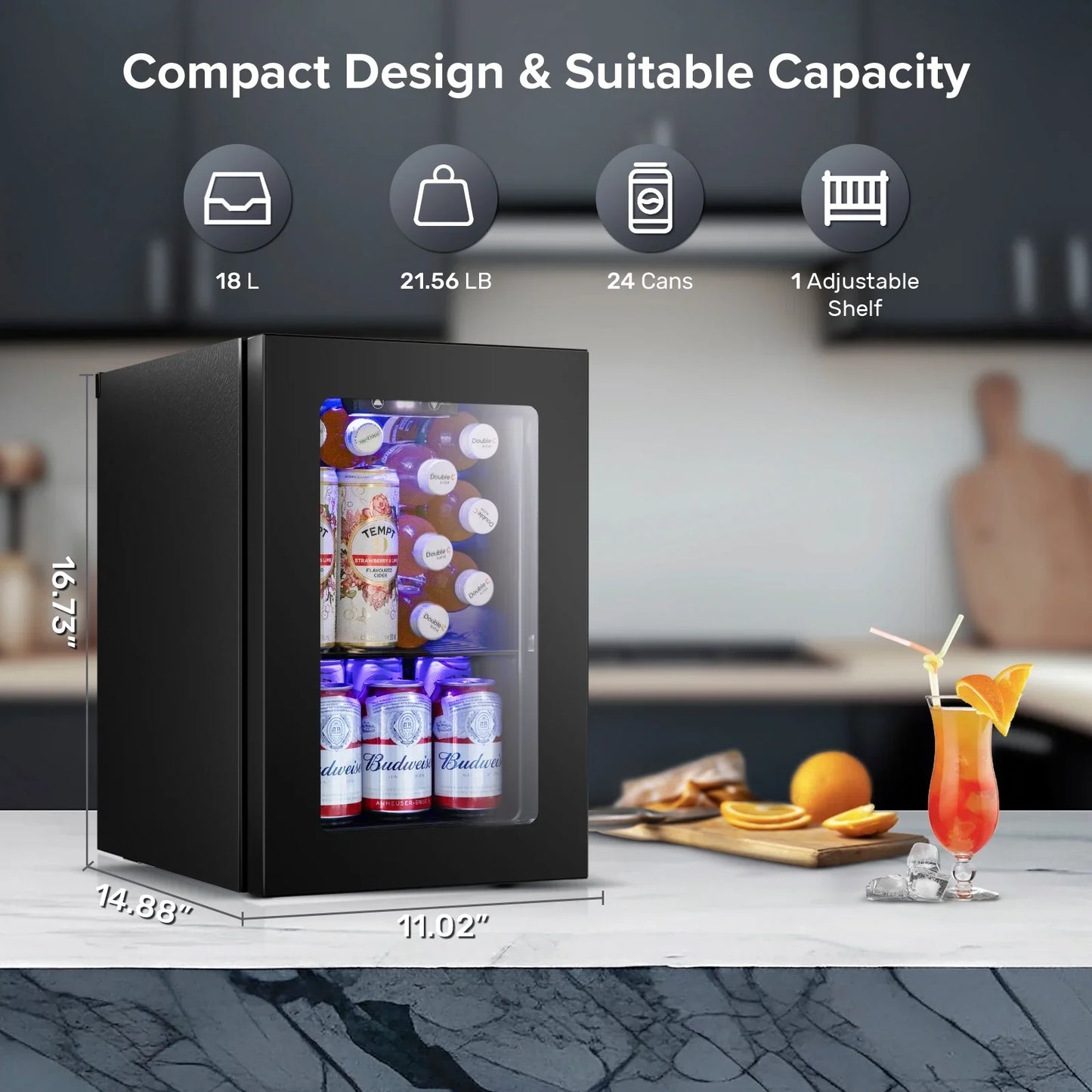 Auseo 24 Can Beverage Refrigerator, Wine Cooler with Touch Control Buttons, Mini Refrigerators for Bedroom/Office/Bar